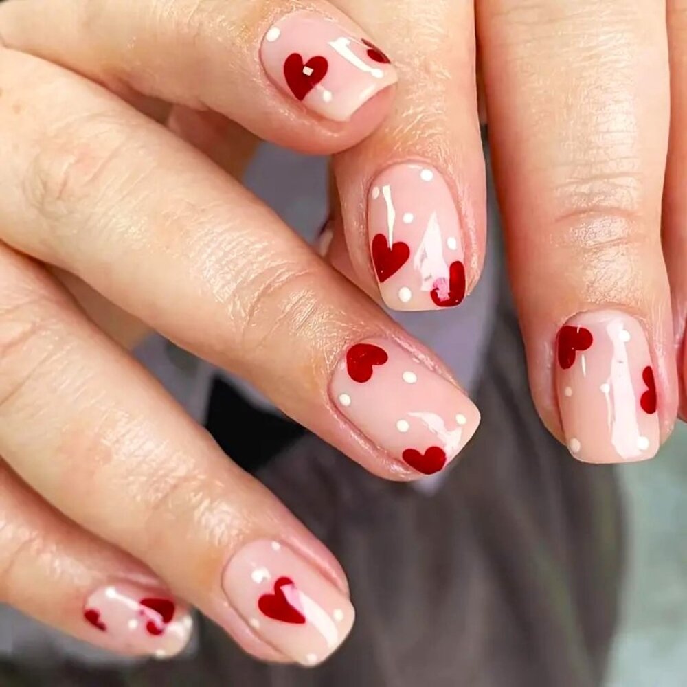 Nails Hearts Fake Press On 24 Glossy Stylish Manicure Sexy Glam Reusable Trendy
